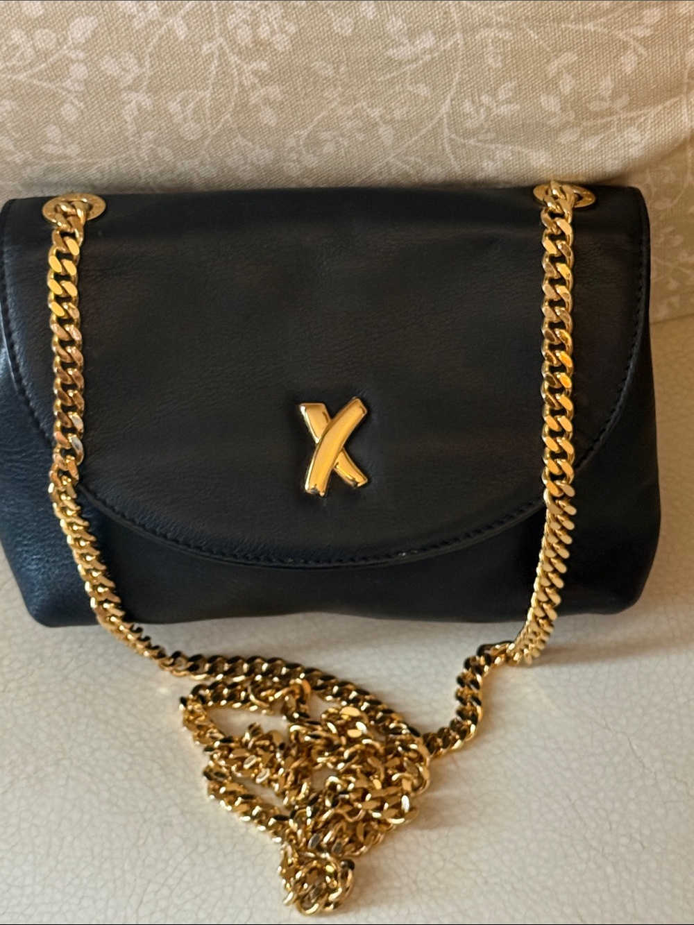 Paloma Picasso Vintage Black Leather Crossbody Bag with Gold Chain Strap